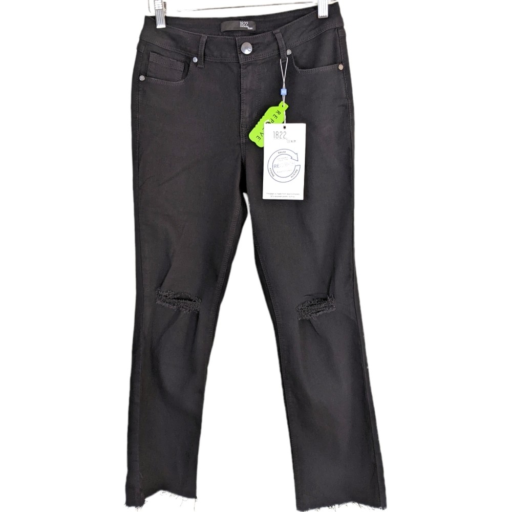 1822 Denim Black Jeans Distressed Slim Ankle Size 27